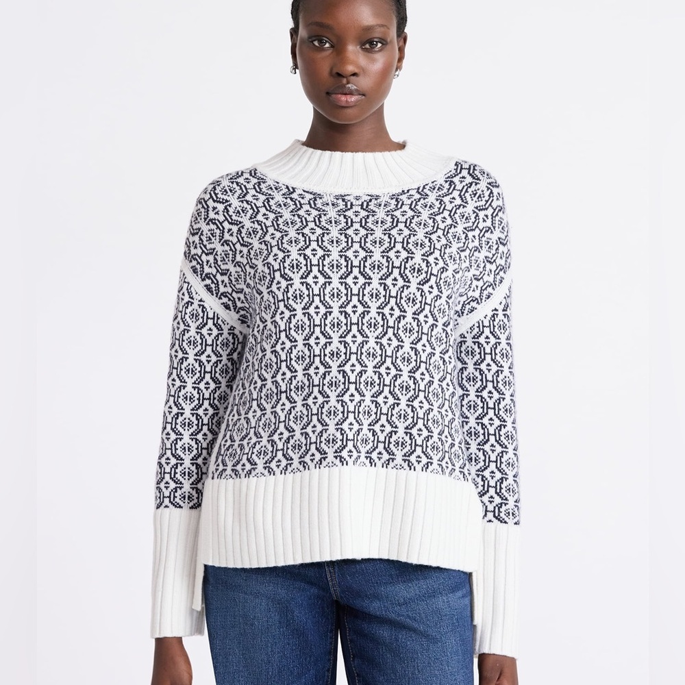 Free Assembly New w Tag L Women's Patterned Mock Neck Sweater Tall Cuffs Geo